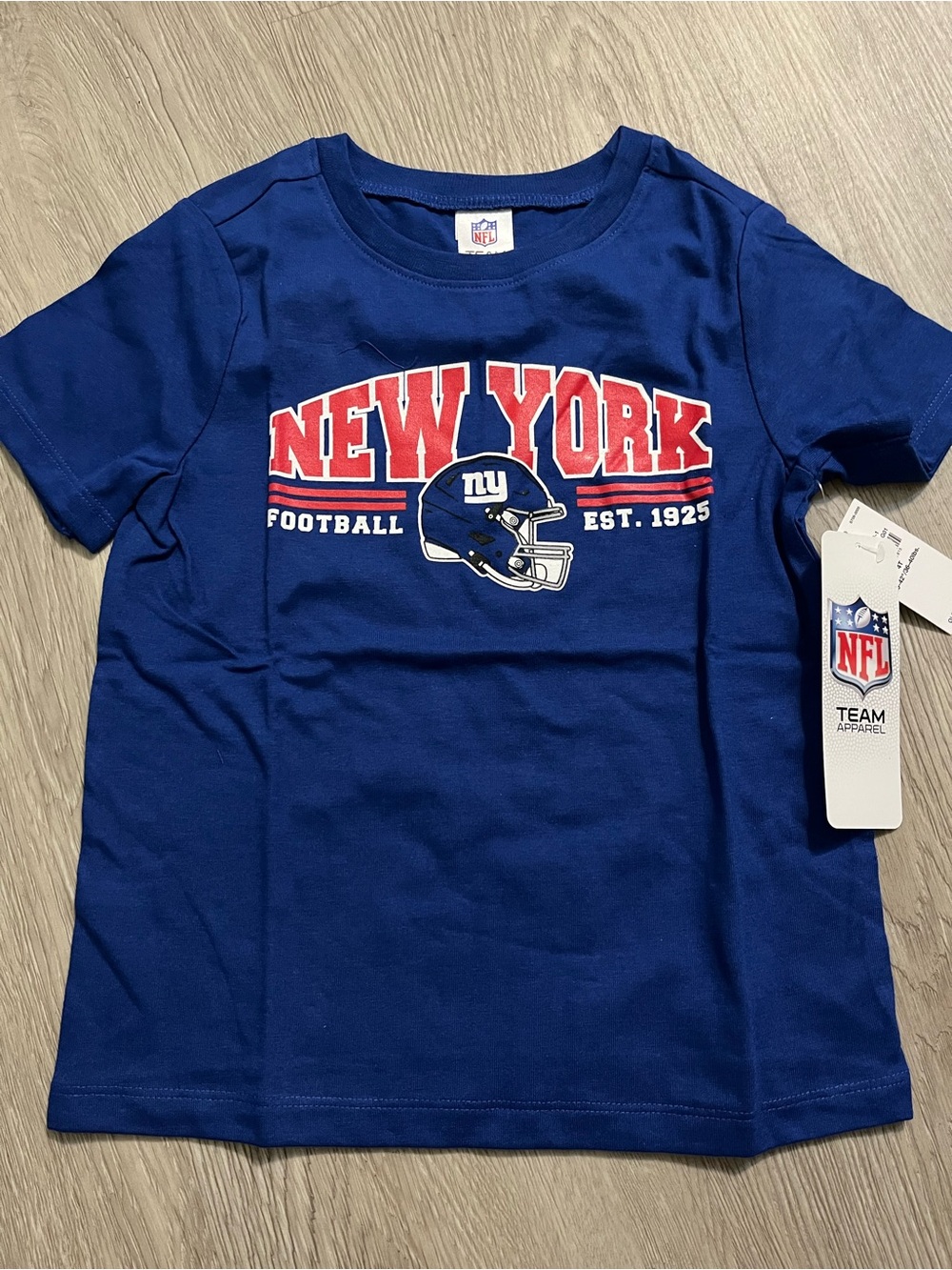 NFL New York Giants Royal Blue Tee with Red and White Graphics, size 4T